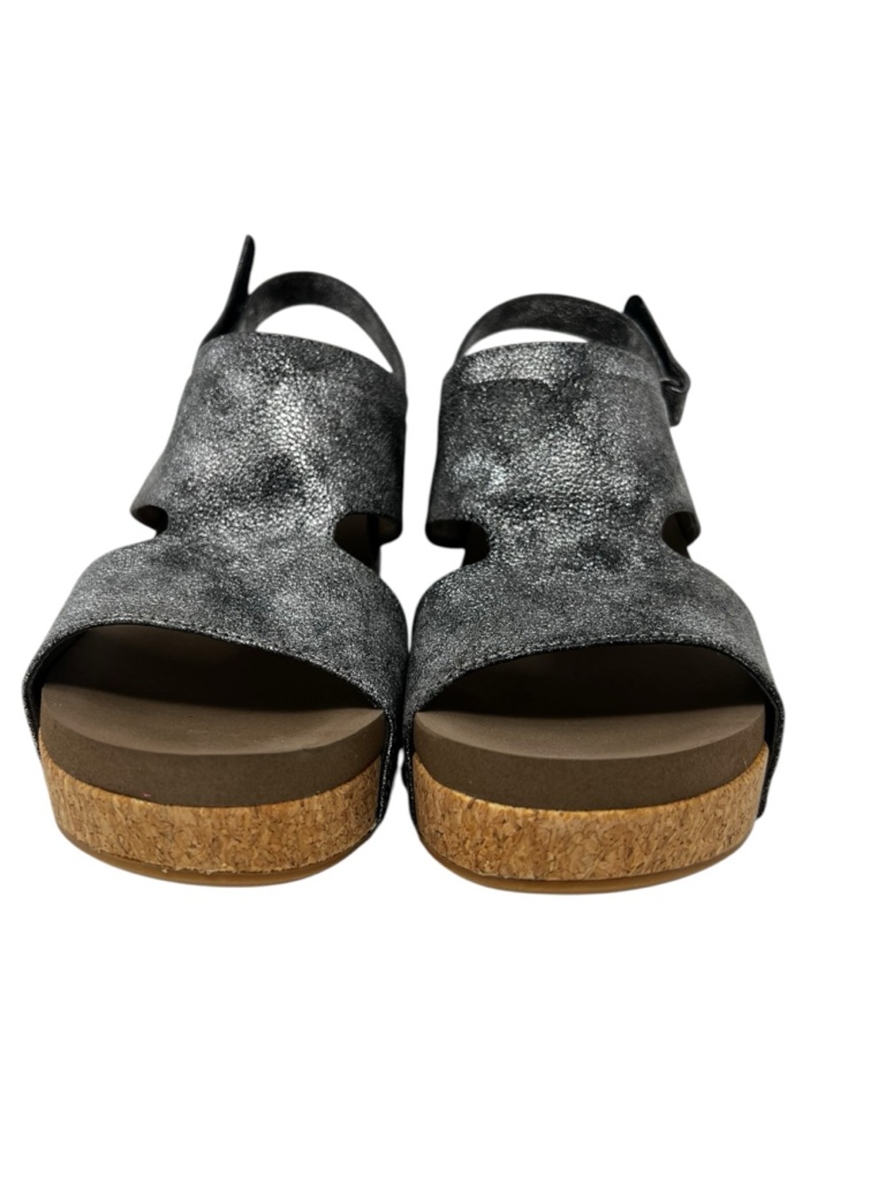 Corkys Metallic Silver Wedge Sandals with Cork Platform - Picture 4 of 10